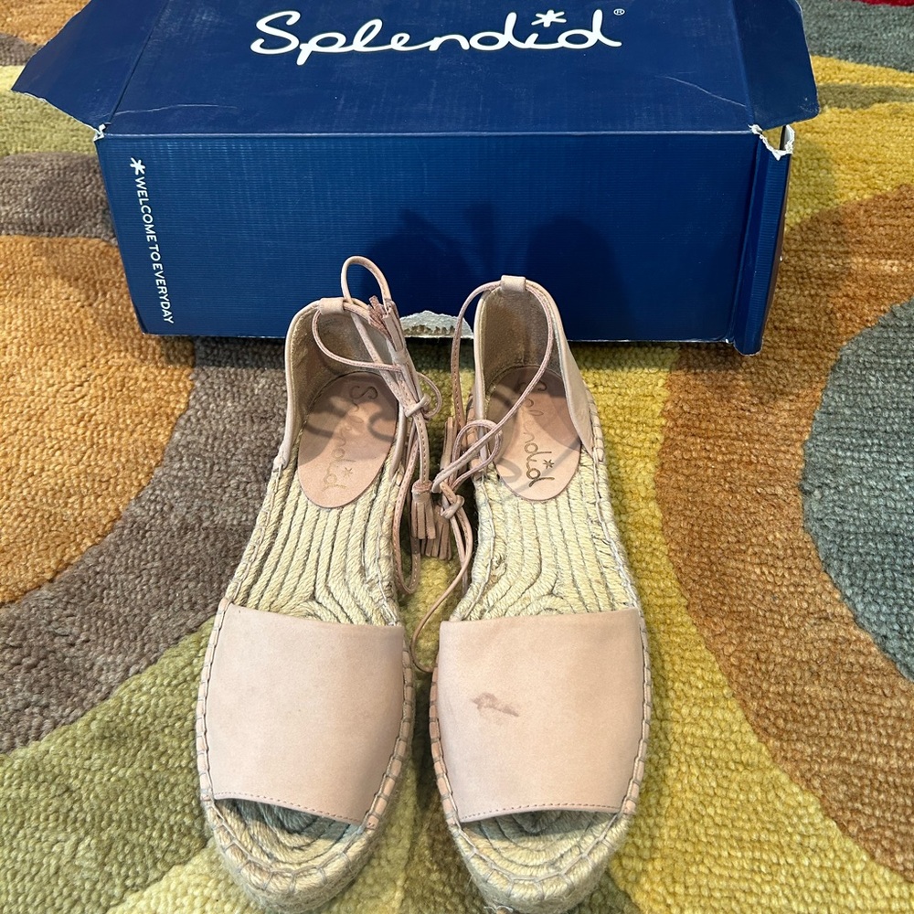 Splendid Edna Espadrilles Peep Toe Cork Sandals Blush Light Pink Size 5 1/2